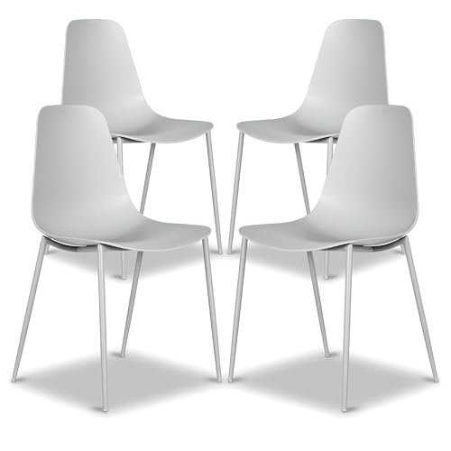 Image of Poly & BARK Isla Modern Kitchen Chairs Set of 4 - Plastic Dining Chair with Metal Legs - Quick Assembly Simple Cafe Chairs Plastic for Indoor or Outdoor - Feather Grey
