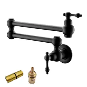 Havin Pot filler faucet wall mount,Matte Black,with Double Joint Swing Arms,Single Hole, 2 Handles with 2 cartridges to control water(Style B Matte Black)