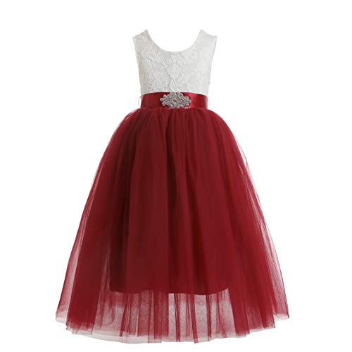 Glamulice Sleeveless Flower Girl Dress A-Line Straight Tutu Tulle Backless Princess Puffy Lace Dresses Fancy Party Gown