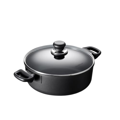 Scanpan Classic 4 1/2 Qt Nonstick Covered Low Sauce Pot – Metal Utensil Safe, Dishwasher & Oven Safe to 500°F, Works on Gas & Electric Stovetops, Black
