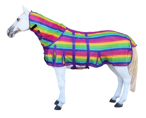CHALLENGER Fliegenschutzdecke für Pferde, mit Halsteil, 172 cm, luftdurchlässiges Netz, UV-Schutz, für Sommer und Frühling, 73149