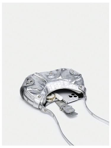 Verdusa Women's Pleated Hobo Shoulder Bags Metallic PU Leather Clutch Handbag3