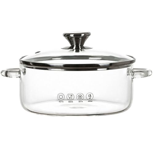 Serenitison Casserole en Verre avec Couvercle,Batterie de Cuisine en Verre,Pot en Verre à Haute Teneur en Borosilicate,Pot en Verre Transparent...