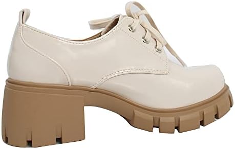 Soda Women's JoJo Lace Up Oxford Lug Platform Block Heel Shoes, Bone, 6.5 M US | Image 2
