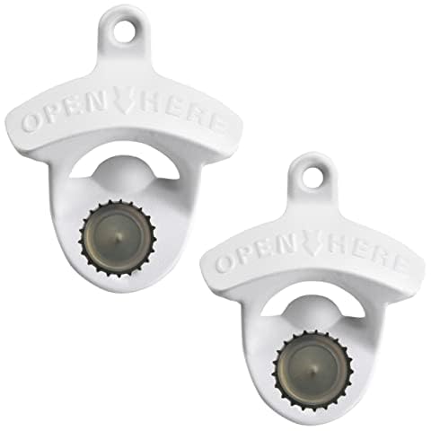 White Magnetic Beer Bottle Opener Wall Mounted Stainless with magnetic cap catcher for Décor Party Gift Jumiok (Pack of 2) Cover