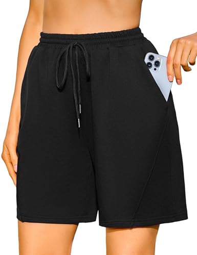 Quenteen Women's Athletic Shorts High Waisted Bermuda Casual Cotton Sweat Short Running Walking