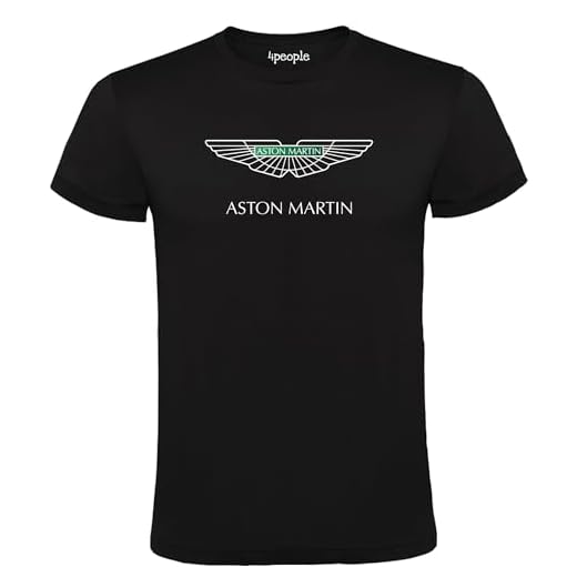 Camiseta Negra con Logo Aston Martin Hombre 100% Algodón Tallas S M L XL XXL (L)