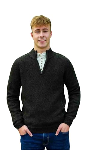 Emerald Isle Men's Clifden ¼ Zip Knit Wool Blend, Fisherman Sweater Made in Ireland (US, Alpha, X-Large, Regular, Regular, Green Marl)