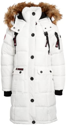 CANADA WEATHER GEAR Girlsâ€™ Winter Coat â€“ Stadium Length Quilted Puffer Parka Jacket (4-16), Size 7/8, White