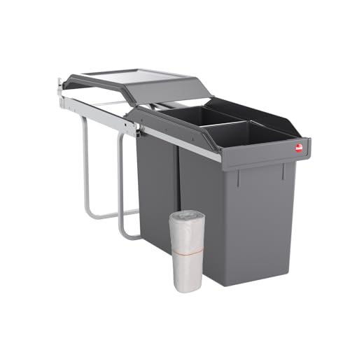 Hailo Poubelle de cuisine tri sélectif 2 bacs encastrable sous évier 30L (15+15) Tandem