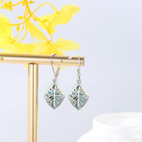 Cross Earrings for Women Sterling Silver Abalone Shell Cross Dangle Earrings Lever Back Drop Earrings Religious Jewelry Gifts3