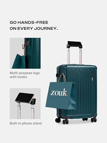 Image of ZOUK Sahana Hardcase Luggage Set of 3 (Cabin 49 cm, Medium 68 cm & Large 78 cm), Polycarbonate Suitcase with TSA Lock, 8 Spinner Wheels, Telescopic Handle & Phone Stand | Dark Olive