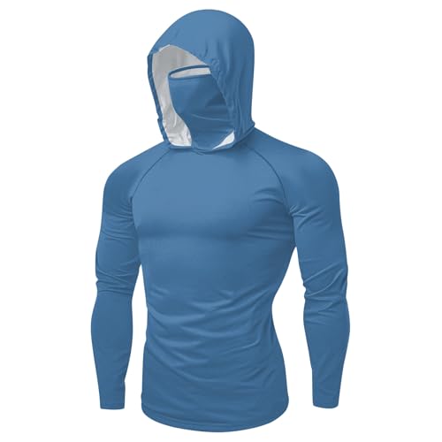 Cambkatl Men's Face Cover Rash Guard Hoodies UPF 50+ Sun Protection Long Sleeve Outdoor Fishing Zipper Side Sun Shirts