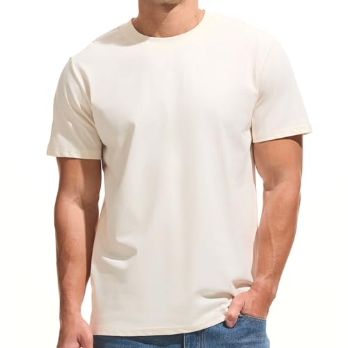 VEIISAR Men's Midweight Crew Neck T-Shirt - 210GSM Soft Cotton Blend, Regular Fit for Cooling Comfort