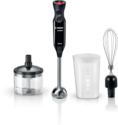 Bosch ErgoMixx – Batidora de mano 1000 W, 12+1 velocidades, Turbo, QuattroBlade, Picador y vaso,...