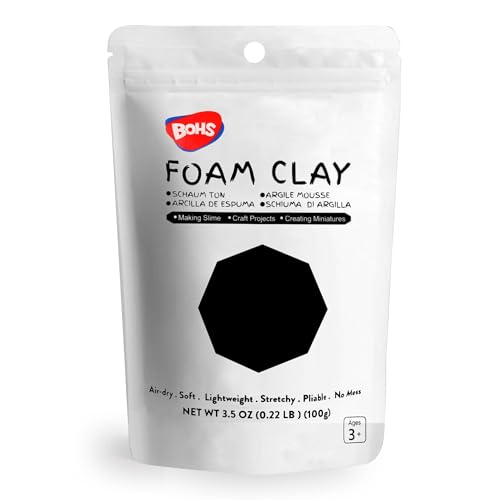 BOHS Black Foam Clay - Squishy,Soft, Air Dry -for School Project,Cosplay,Fake Bake, Slime Supplies-100 Grams