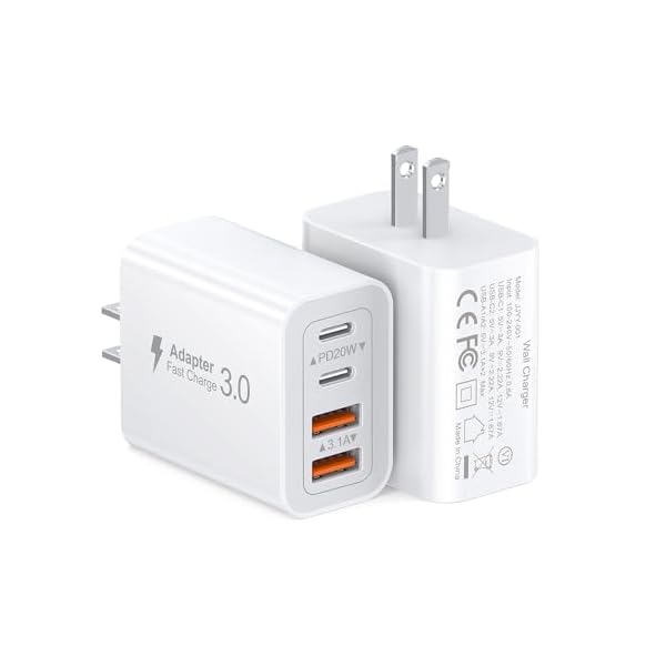 40W USB C Charger Cube, 2-Pack Wall Plug Fast Charging Block, 4-Port PD+QC Power Adapter Multiport Brick Type C Box for iPhone 15/14/13/12/11/Pro Max/XS/XR/8/7, Tablets, Cellphones