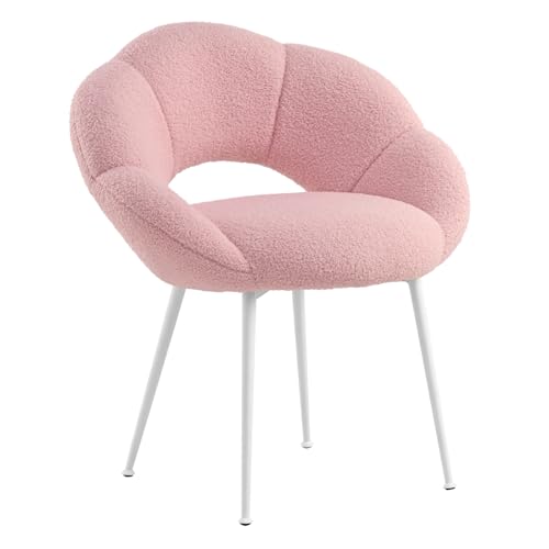 SUPPNEED Sedia da toeletta in tessuto Teddy, poltrona relax a forma di fiore, gambe bianche, poltrona con imbottitura di lusso per soggiorno, camera da letto, balcone, studio (Rosa)
