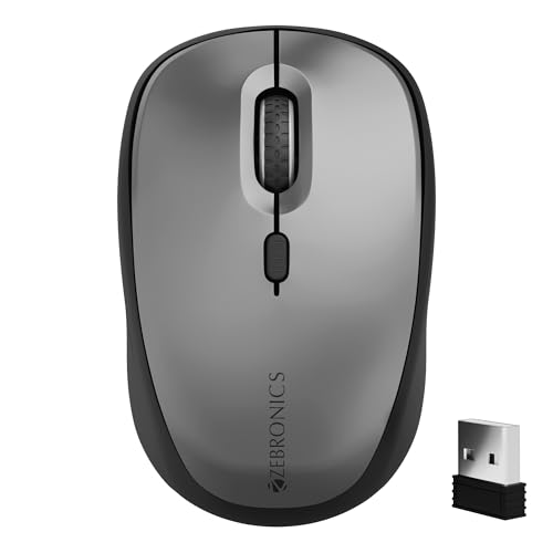 Image of Zebronics Wireless Mouse, Dual Mode 2.4GHz + BT, Upto 1600 DPI, 4 Buttons, USB Nano Receiver, Silent Operation, Ergonomic Design (Pulse 100, Black + Grey)