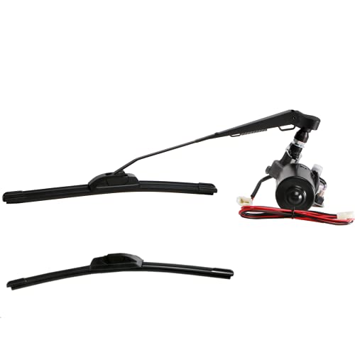Image of 12V Electric Motor Universal UTV Windshield Wiper Kit, Compatible with most UTV RZR Ranger 570 900 1000, 2020 Defender Pro,90 Degree Motor w / 1 Wiper Arm / 2 Wiper Blades