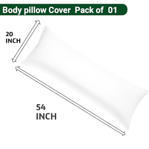 Image of 100% Cotton 600 TC Body Pillow Cover - Ultra Soft & Breathable Long Pillowcase | Zipper Closure | 20 inchx54 inch | White | Ideal for Pregnancy, Side Sleepers & Full Body Support