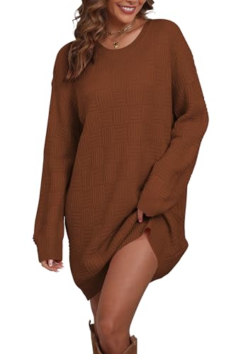 Image of Cakulo Womens Checkered Sweater Dress Oversized Fall Winter Fashion Long Pullover Sweaters Casual Loose Knit Dresses 2025