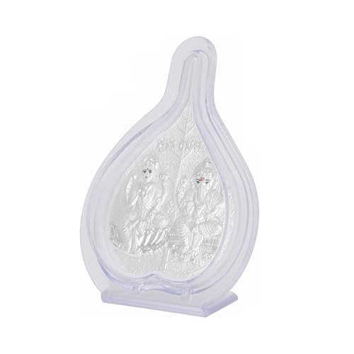 Image of 999 Pure Silver Laxmi Ganesha Paan Stand | LaxmiGanesh Idol with Pooja Pan for Home Temple, Office & Hall Decor | Luxury Spiritual & Corporate Gift | Tabletop 4.25 inch x 3 inch inch