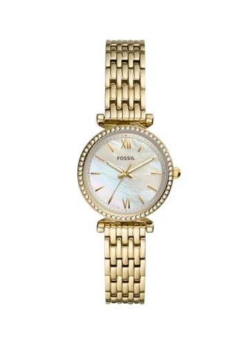 Fossil Damenuhr Carlie Mini, Quarzwerk, 28mm Gold Edelstahlgehäuse mit Edelstahlarmband, ES4735