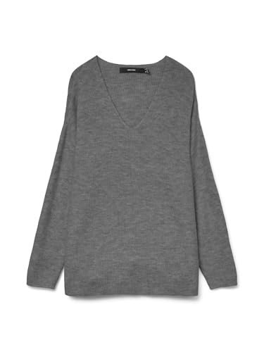 Jersey de Punto V Cuello Manga Larga suéter Tejido VMCREWLEFILE, Color:Gris, Talla:M