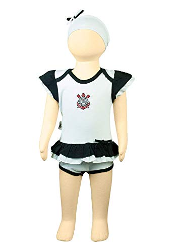 Body Vestido com Tiara Corinthians, Rêve D'or Sport, Bebê Menina, Branco/Preto, M
