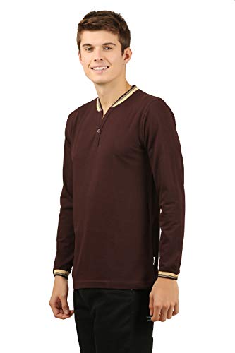 Image of Zebu Men's Full Sleeve Cotton Henley Neck Tshirt with bio wash (Pack of 1).