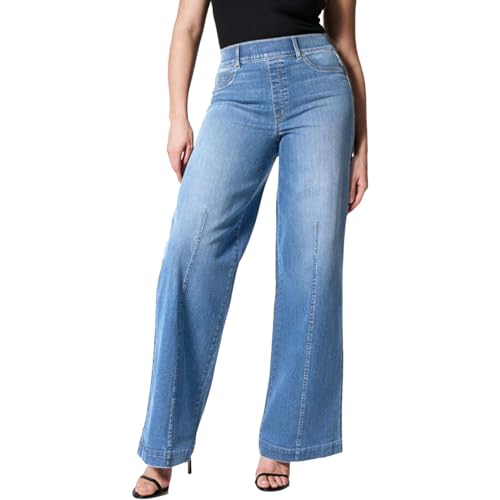 Womens High Rise Wide Leg Jeggings Stretch Pull On Jeans Soft Denim Seamed Front Elastic Waist Baggy Y2K Jeans