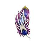 14K Gold Peacock Feather Brooch - Vintage-Inspired, Luxurious Pin for Autumn & Winter Coats, Elegant Jewelry Accessory for Formal & Casual Wear (purple)