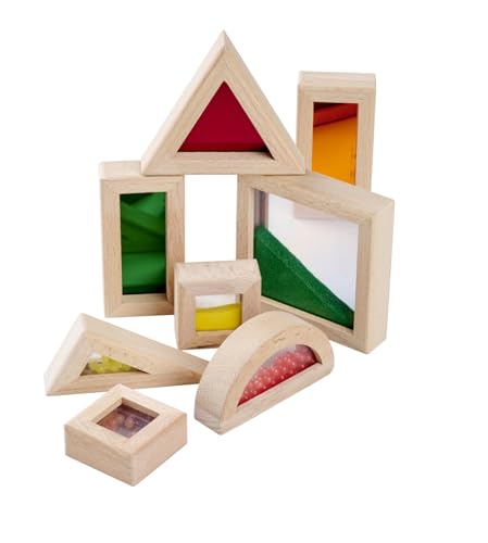 Eichhorn Bausteine mit Sichtfenster - 8-TLG. Set mit bunten Elementen aus Buchenholz, mit Sand, Kugeln oder Spiegel, fördert Sensorik und Motorik, aus Holz, Acryl und ABS, ab 1 Jahr