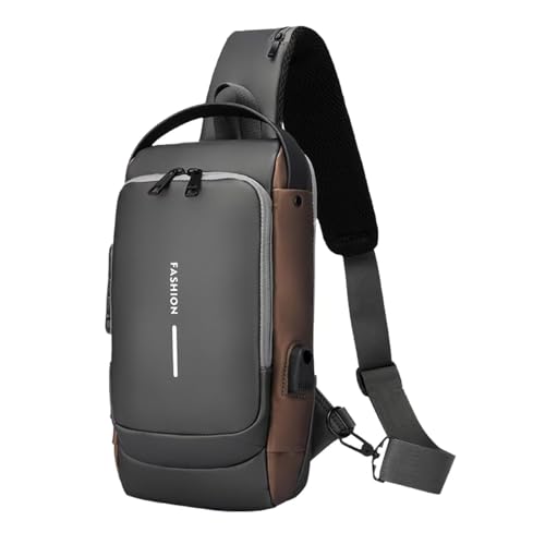 Anti-Theft Sling Backpack with USB Charging Port, Waterproof Shoulder Bag, Black(Gray)