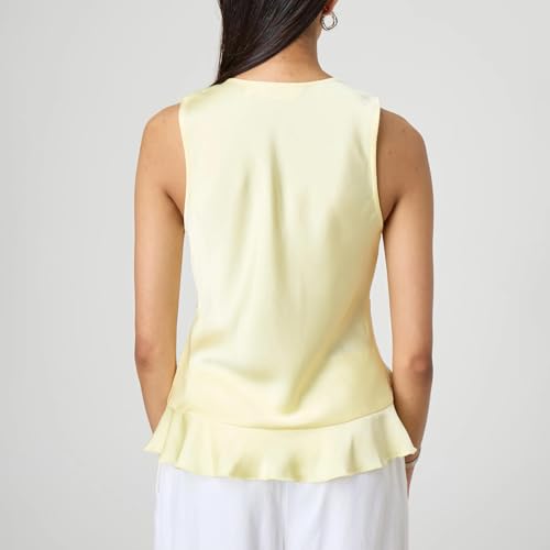 Women Fashion Satin Vest Sleeveless Lace Up Front Ruffle Hem Tank Top Solid Color Tie Camisole Going Out Top3
