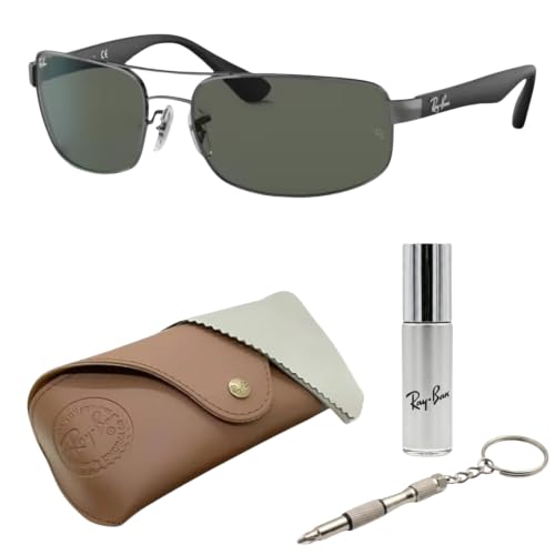 Image of Ray-Ban RB3445 Rectangle Shaped Sunglasses for Men with Official RAYBAN Eyewear Kit