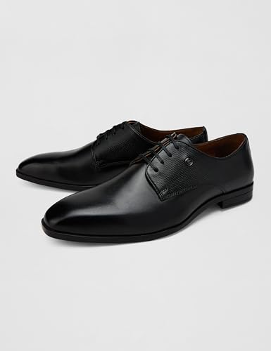 Image of Louis Philippe Men Premium Leather Breathable Lining Material Anti Slip with Heel TPR Sole Formal Derby Shoes