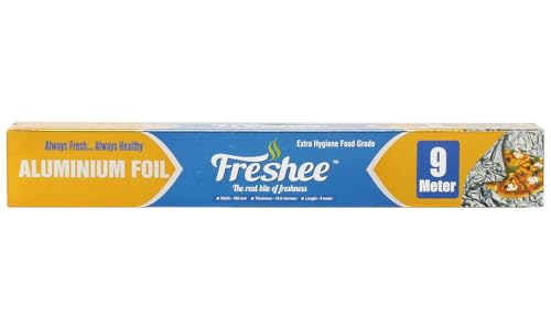Image of Freshee 9m Aluminium Silver Kitchen Foil Roll Paper Pack of 3|11 Micron Thick|Food wrap|Disposable Food Parcel|Fresh Food|Food Grade