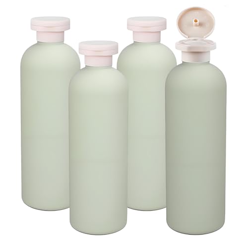 ZEOABSY 4 Piezas Botellas de Viaje Rellenables 400ml Verde Exprimible con Tapa Abatible, Botes Viaje Portátiles de HDPE para Desinfectante Manos, Champú, Loción, Dispensador Cosmético