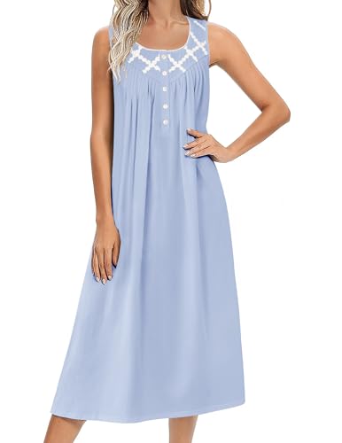 Image of Ekouaer Nightgowns for Women Cotton Long Night Gown Sleeveless Sleep Dress Victorian Nightdress Ladies Sleepwear