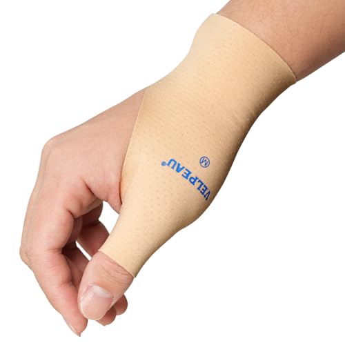 VELPEAU Thumb and Wrist Compression Sleeve for Tendonitis (Pack of 2), Seamless Technology, Gloves Wraps for Arthritis Pain Relief for Women & Men, Splint Liner, Fits Both Hands (Khaki, Long Version