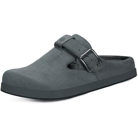 Intini Suede Clogs for Mens Womens Adjustable Buckle Home House Slippers Slip-on Mules Soft Potato Shoes Comfort Nurse Shoes with Arch Support,Dark Grey,41,9.5 US Women/8.5 US Men Cover