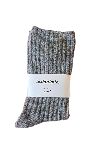 Women winter solid ribbed thermal wool socks - 1 pair (US, Alpha, One Size, Regular, Regular, gray)