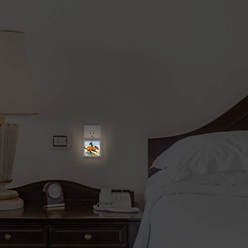 Image of Art Plates Plug in Dimmable LED Night Light with Dusk to Dawn Auto Sensor, Adjustable Brightness, Warm Light, Auto On-Off Nightlight for Bathroom, Hallway, Nursery, Bedrooms - Horse-The Cowboy