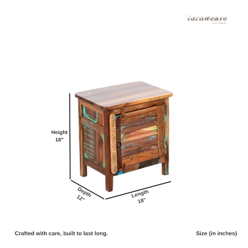 Image of Wooden Bedside Table for Bedroom | Solid Wood Bedside Table with Drawers | Corner Side Table for Living Room | Traditional Handcrafted Furniture for Home Decor (Reclaimed)