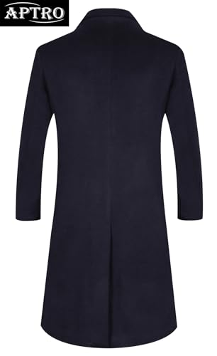 APTRO Men's Luxury Full Length Trench Coat Long Wool Overcoat Winter Windbreaker2