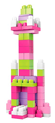 Mega Bloks Juego de construcciones 80 Piezas con Bolsa ecológica Rosa, Juguete bebé +1 año (Mattel DCH62)