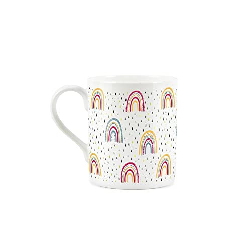 Purely Home Rainbow Mug - Happy Pink & Yellow Raindrops - Small Bone China Cup Tea/Coffee Present Gift, 1 Mug - Image 2
