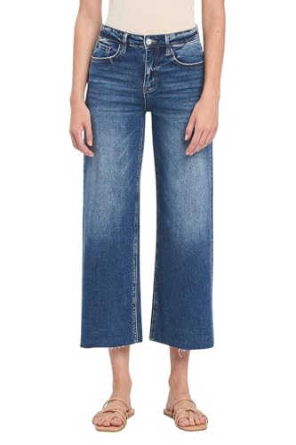 VERVET Women's High-Rise Raw Hem Cropped Wide Leg Jeans - Main Image